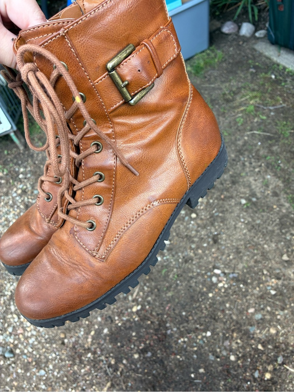Kohl's Tan Lace-Up Ankle Boots with Buckle Accent